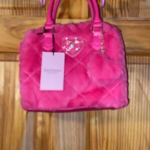 Juicy Couture Hot Pink Quilted Faux-Fur Mini Tote with Heart Charm
